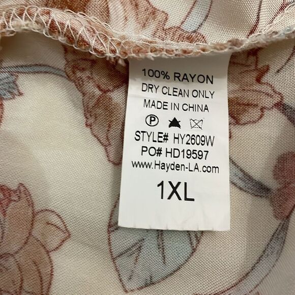 Hayden Cream Floral Mini Dress Womens Size 1XL Boho Puff Sleeves - Picture 8 of 10